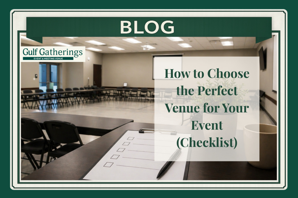 Elegant reception venue setup with decorated tables and chairs for events in Baton Rouge, Louisiana at Gulf Gatherings